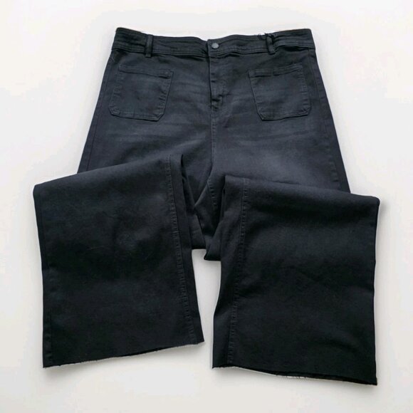 Oat New York Jean Women 18W Black Wide Leg High Rise Raw Hem Stretch GrungeGoth - Picture 9 of 16